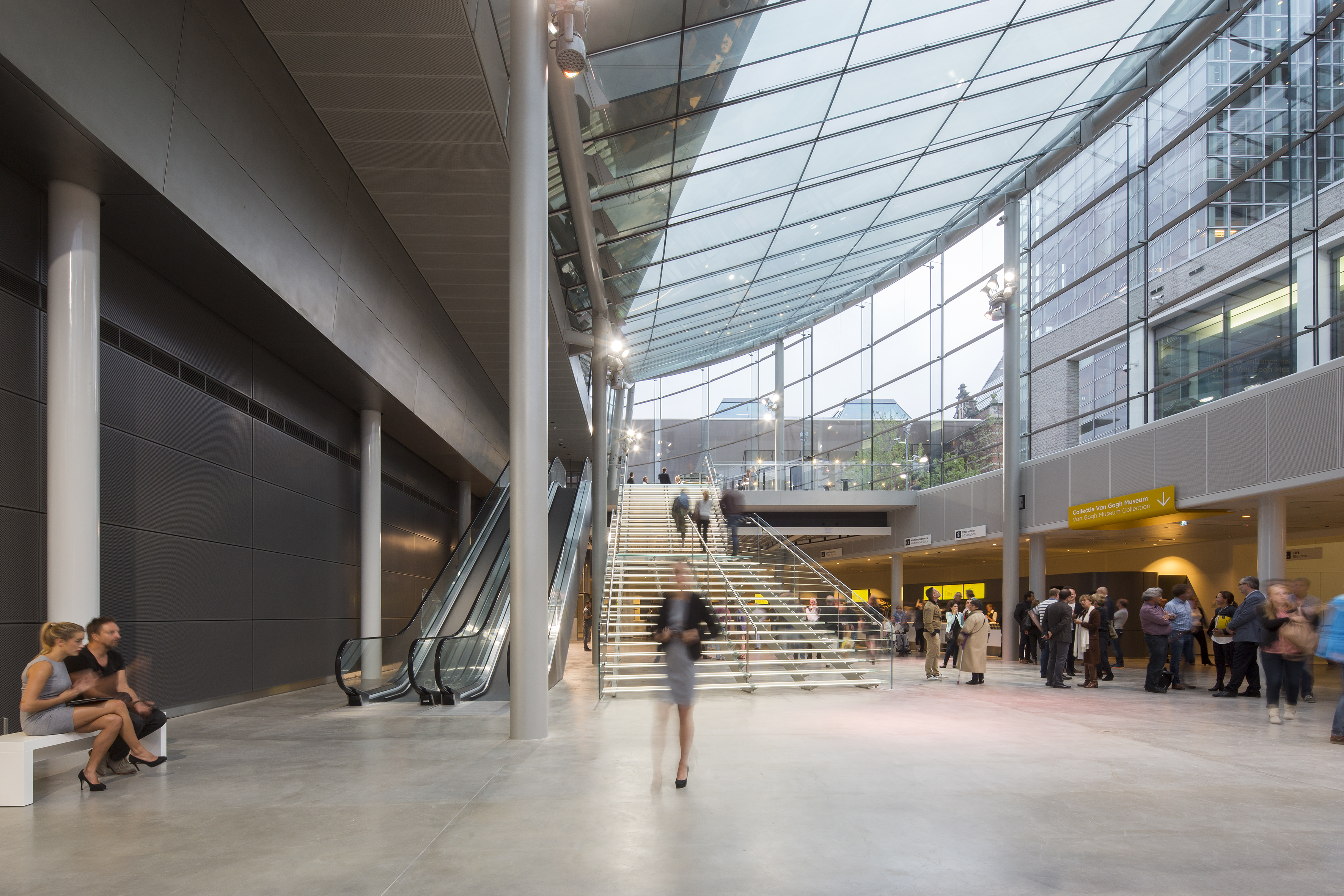 Amsterdam's expanded Van Gogh Museum includes a spacious atrium that links below-grade spaces to the existing museum.