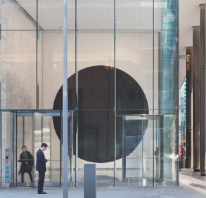 A two-part artwork by MIcah Lexier is integrated into the north and south lobbies of a downtown office building designed by KPMB Architects.
